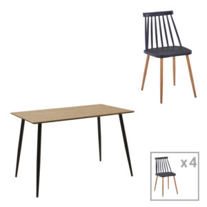 Τραπεζαρία Cuba-Aurora I haroma σετ 5τεμ σε sonoma-μαύρη απόχρωση 120x70x76εκ