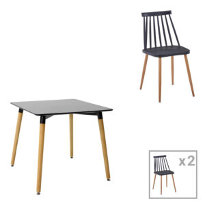 Τραπεζαρία Natali-Aurora I haroma σετ 3τεμ σε μαύρη-φυσική απόχρωση 80x80x76εκ