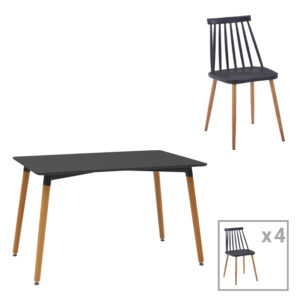 Τραπεζαρία Natali-Aurora I haroma σετ 5τεμ σε μαύρη-φυσική απόχρωση 120x80x76εκ