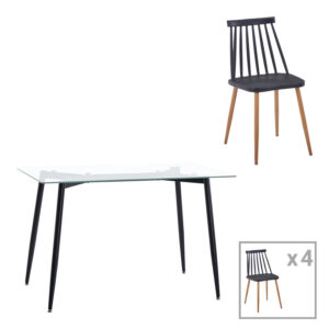 Τραπεζαρία Quana-Aurora I haroma σετ 5τεμ σε μαύρη-φυσική απόχρωση 120x70x75εκ