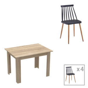 Τραπεζαρία Manka-Aurora I haroma σετ 5τεμ σε sonoma-μαύρη απόχρωση 110x80x77εκ