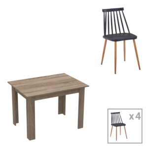 Τραπεζαρία Manka-Aurora I haroma σετ 5τεμ σε sonoma truffle-μαύρη απόχρωση 110x80x77εκ