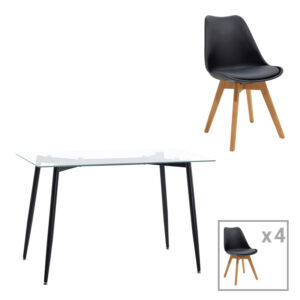 Τραπεζαρία Quana-Gaston haroma σετ 5τεμ γυάλινο 8χιλ διάφανο - πόδι μαύρο-μαυρη απόχρωση 120x70x75εκ