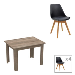 Τραπεζαρία Manka-Gaston haroma σετ 5τεμ σε sonoma truffle-μαύρη απόχρωση 110x80x77εκ