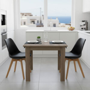 Τραπεζαρία Manka Ι -Gaston haroma σετ 3τεμ σε sonoma truffle-μαύρη απόχρωση 80x80x77εκ