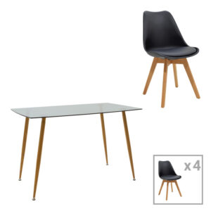 Τραπεζαρία Chloe -Gaston haroma σετ 5τεμ γυάλινο 8χιλ ανθρακί - πόδι φυσικό 120x70x75εκ