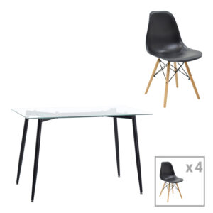 Τραπεζαρία Quana-Julita haroma σετ 5τεμ γυάλινο 8χιλ διάφανο - μαύρο πόδι 120x70x75εκ