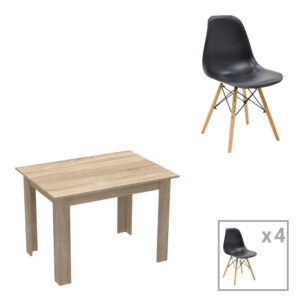 Τραπεζαρία Manka-Julita haroma σετ 5τεμ σε sonoma-μαύρη απόχρωση 110x80x77εκ