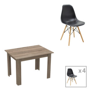 Τραπεζαρία Manka-Julita haroma σετ 5τεμ σε sonoma truffle-μαύρη απόχρωση 110x80x77εκ