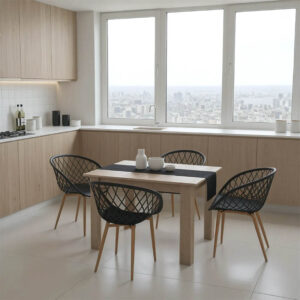 Τραπεζαρία Manka-Ezra haroma σετ 5τεμ σε sonoma-μαύρη απόχρωση 110x80x77εκ