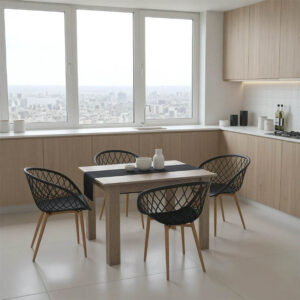 Τραπεζαρία Manka-Ezra haroma σετ 5τεμ σε sonoma truffle-μαύρη απόχρωση 110x80x77εκ