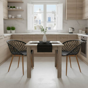 Τραπεζαρία Manka-Ezra haroma σετ 3τεμ σε sonoma truffle-μαύρη απόχρωση 80x80x77εκ