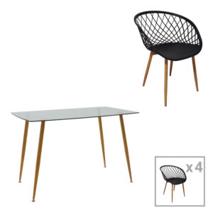 Τραπεζαρία Chloe-Ezra haroma σετ 5τεμ γυάλινο 8χιλ ανθρακί - πόδι φυσικό 120x70x75εκ