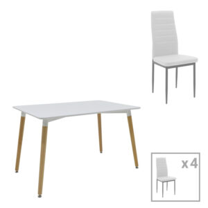 Τραπεζαρία Natali-Parker haroma σετ 5τεμ MDF λευκό-πόδια φυσικό 120x80x76εκ