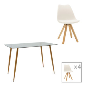 Τραπεζαρία Chloe-Caron haroma σετ 5τεμ γυάλινο 8χιλ ανθρακί - πόδι φυσικό 120x70x75εκ