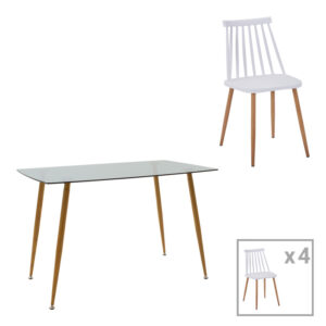 Τραπεζαρία Chloe-Aurora I haroma σετ 5τεμ γυάλινο 8χιλ ανθρακί - πόδι φυσικό 120x70x75εκ