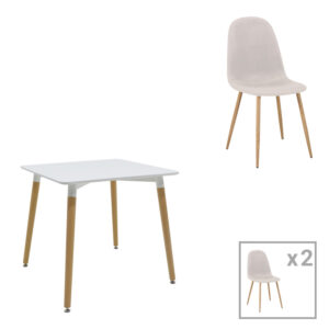 Τραπεζαρία Bella-Natali haroma σετ 3τεμ MDF λευκό-πόδια φυσικό 80x80x76εκ