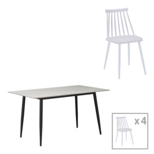 Τραπεζαρία Aurora I-Gustas pakoworld σετ 5τεμ λευκό μαρμάρου-λευκό 120x80x76εκ