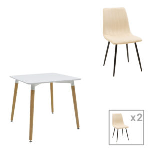 Τραπεζαρία Natali-Noor haroma σετ 3τεμ  MDF λευκό-μπεζ-πόδια φυσικό 80x80x76εκ