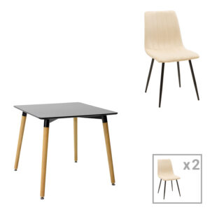 Τραπεζαρία Natali-Noor haroma σετ 3τεμ  MDF λευκό-μπεζ-μαύρο 80x80x76εκ