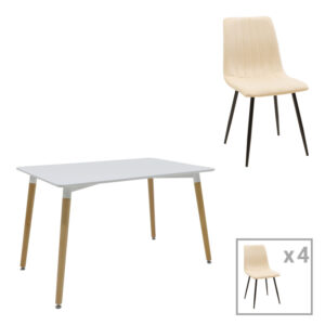 Τραπεζαρία Natali-Noor haroma σετ 5τεμ  MDF λευκό-μπεζ-πόδια φυσικό 120x80x76εκ