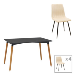 Τραπεζαρία Natali-Noor haroma σετ 5τεμ  MDF λευκό-μπεζ-μαύρο 120x80x76εκ