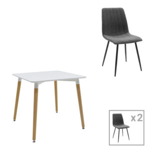 Τραπεζαρία Natali-Noor haroma σετ 3τεμ  MDF λευκό-ανθρακί-πόδια φυσικό 80x80x76εκ