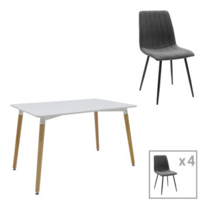 Τραπεζαρία Natali-Noor haroma σετ 5τεμ  MDF λευκό-ανθρακί-πόδια φυσικό 120x80x76εκ