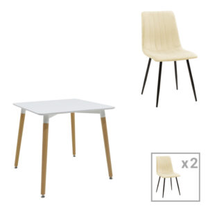 Τραπεζαρία Natali-Noor haroma σετ 3τεμ  MDF λευκό-μπεζ ύφασμα 80x80x76εκ