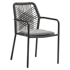 Πολυθρόνα Kherson haroma αλουμίνιο σχοινί ανθρακί-μαξιλάρι γκρι