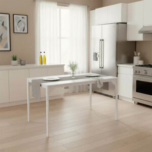 Τραπέζι Chan haroma μελαμίνη σε λευκή απόχρωση κα πόδι λευκό μεταλλικό 120x75x75εκ