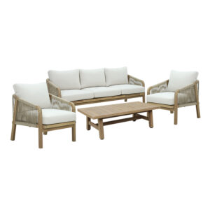 Σετ σαλονιού 4τμχ Malibu I haroma μασίφ ξύλο ακακίας-μπεζ ύφασμα
