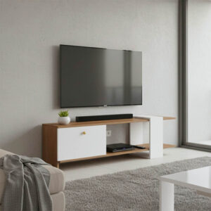 Έπιπλο τηλεόρασης Standi haroma μελαμίνης σε φυσική-λευκή απόχρωση 120x25x36.8εκ