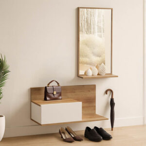 Έπιπλο εισόδου με καθρέπτη Miranda haroma σε λευκή-oak απόχρωση 60x30x89.5εκ