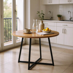 Τραπέζι Sarah Ι haroma oak- μαύρα μεταλλικά πόδια Φ100x76εκ