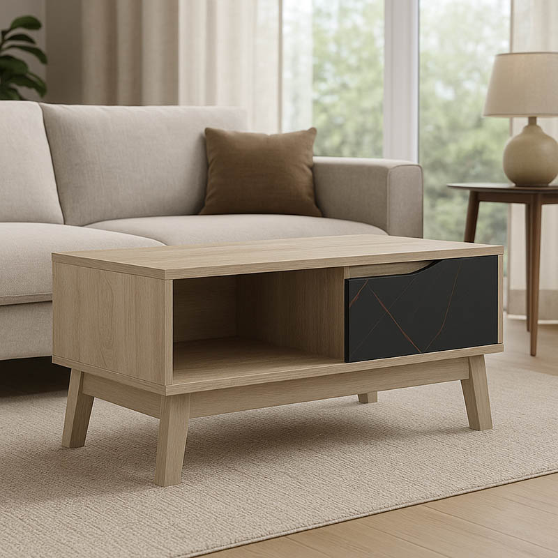 Τραπέζι σαλονιού Judas pakoworld σε μαύρο μαρμάρου-sonoma απόχρωση 90x45x38.5εκ Τραπέζι σαλονιού Judas pakoworld σε μαύρο μαρμάρου-sonoma απόχρωση 90x45x38.5εκ