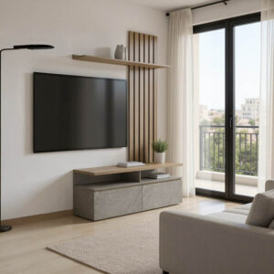 Σύνθετο σαλονιού Perlento haroma σε μπεζ μαρμάρου με sonoma απόχρωση 140x41x219.5εκ