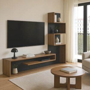 Έπιπλο τηλεόρασης με βιβλιοθήκη Cazenda haroma σε oak με ανθρακί απόχρωση 160x29x126εκ