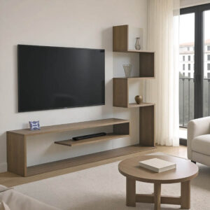 Έπιπλο τηλεόρασης με βιβλιοθήκη Cazenda haroma σε sonoma με λευκή απόχρωση 160x29x126εκ