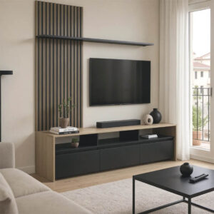 Σύνθετο σαλονιού Delfina haroma σε sonoma με μαύρη απόχρωση 190x40x199.5εκ