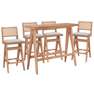 Τραπεζαρία μπαρ Winslow haroma σετ 5τεμ ξύλο rubberwood ανοιχτό καρυδί 120x45x100εκ