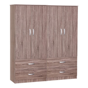 Ντουλάπα ρούχων τετράφυλλη Zelia Ι haroma με 4 συρτάρια χρώμα καρυδί 158x42x180εκ