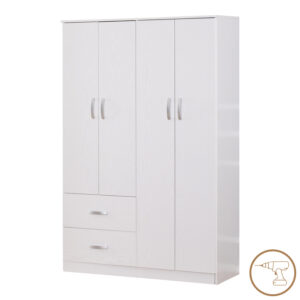 Ντουλάπα ρούχων τετράφυλλη Zelia haroma με 2 συρτάρια σε λευκή απόχρωση 120x42x180εκ