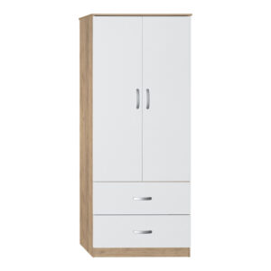 Ντουλάπα ρούχων δίφυλλη Zelia haroma με 2 συρτάρια σε λευκή με oak απόχρωση 79x42x180εκ