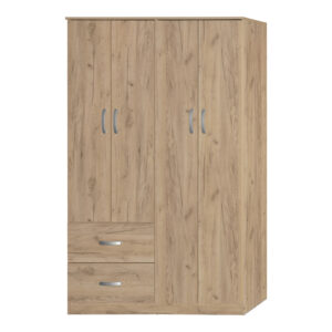 Ντουλάπα ρούχων τετράφυλλη Zelia haroma με 2 συρτάρια σε oak απόχρωση 120x42x180εκ