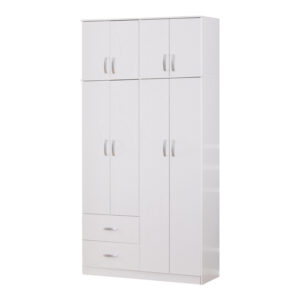 Ντουλάπα ρούχων τετράφυλλη με πατάρι Zelia haroma με 2 συρτάρια σε λευκή απόχρωση 120x42x240εκ