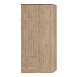 Ντουλάπα ρούχων τετράφυλλη με πατάρι Zelia haroma με 2 συρτάρια σε oak απόχρωση 120x42x240εκ