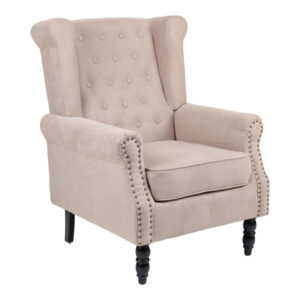 Πολυθρόνα Piore haroma μπεζ ύφασμα και πόδι rubberwood σε μαύρη απόχρωση 77x80x106εκ