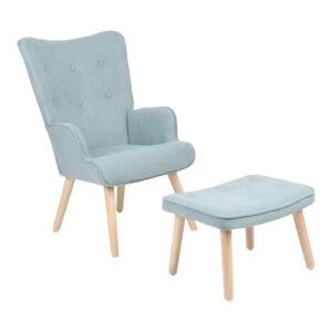 Πολυθρόνα με υποπόδιο Melisia haroma βεραμάν ύφασμα και ξύλινο πόδι σε φυσική απόχρωση 59x67x94εκ