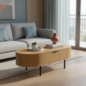 Τραπέζι σαλονιού Scandi haroma MDF φυσικό με μεταλλικά πόδια 118x60x44εκ